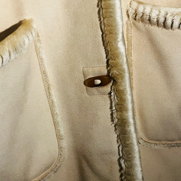 Jones New York Reversible Coat S Hood Faux Fur/Suede Beige Pockets Button Down - Picture 7 of 9
